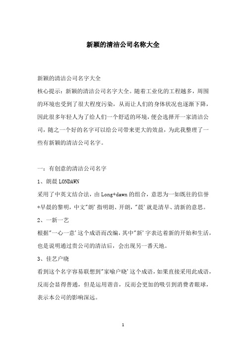 新颖的清洁公司名称大全