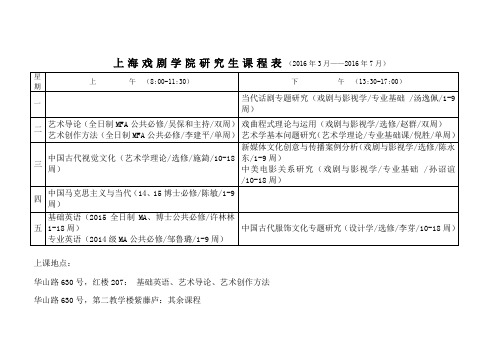 上海戏剧学院研究生课程表(2016年3月——2016年7月)[001]