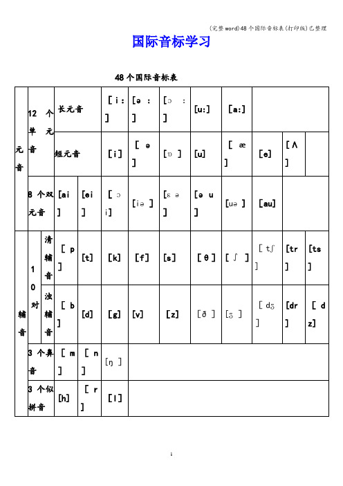 (完整word)48个国际音标表(打印版)已整理