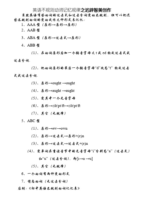 初中不规则动词过去式和过去分词表(附音标)