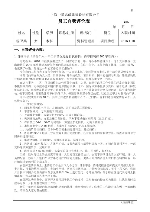 2016年终自我评价