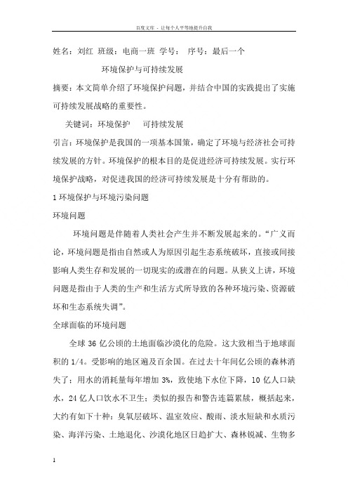 选修课论文环境保护与可持续发展