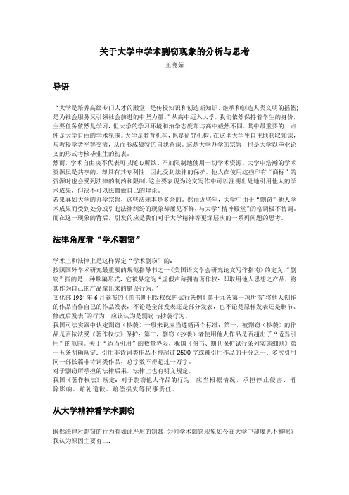 关于大学中论文剽窃这一现象的思考