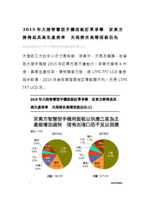2015年中国大陆智能手机市场预测