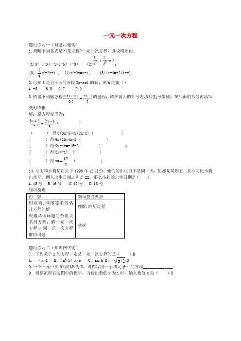 山西省阳泉市2016年中考数学一轮复习 专题7 一元一次方程