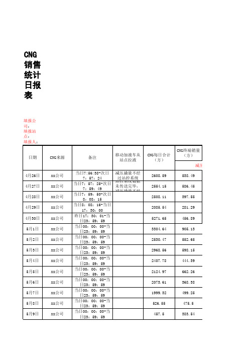 加气站CNG销售日报表