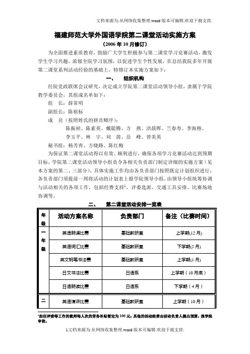 福建师范大学外国语学院第二课堂活动实施方案-福建师范大学外国语...
