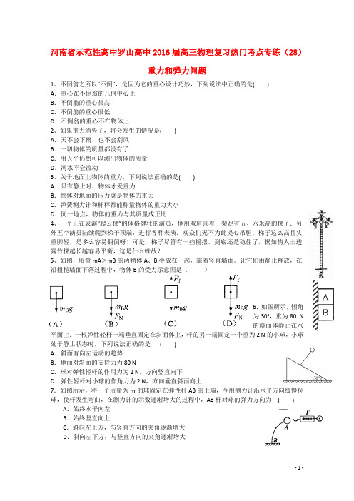 河南省示范性高中罗山高中高三物理复习热门考点专练(28)重力和弹力问题(无答案)