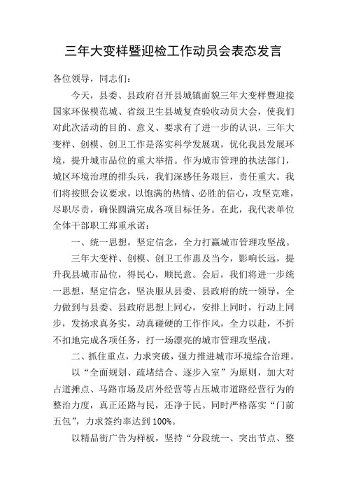 三年大变样暨迎检工作动员会表态发言
