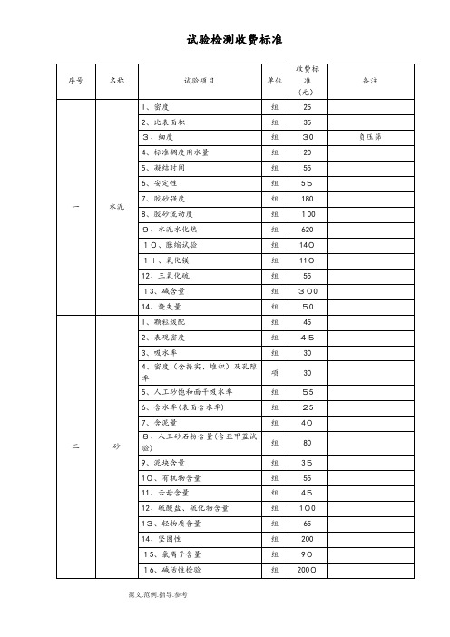 第三方试验检测收费标准