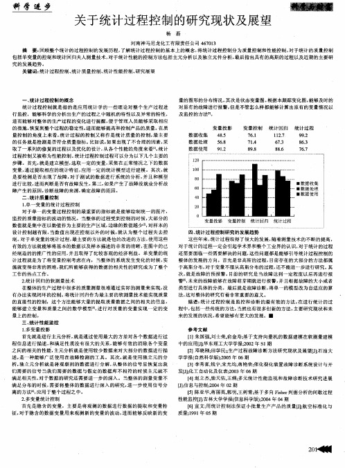关于统计过程控制的研究现状及展望