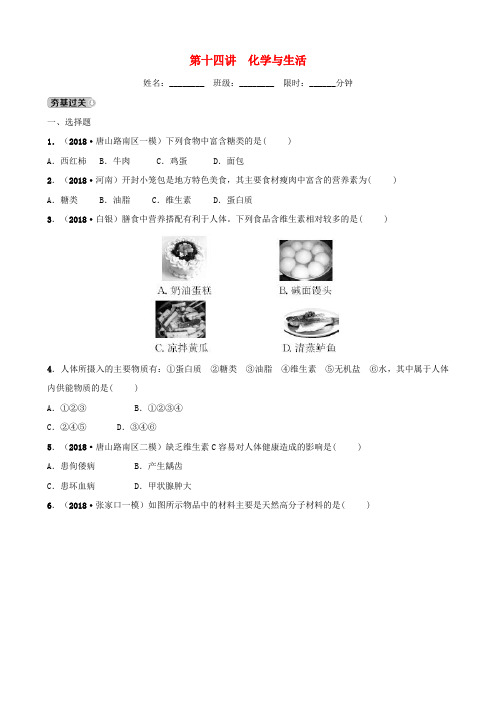 2019年中考化学一轮复习练习--化学与生活(附答案河北省)