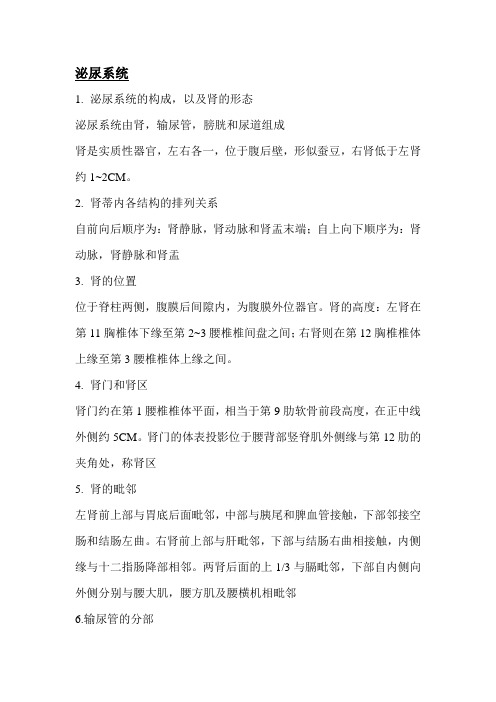泌尿系统的十道题
