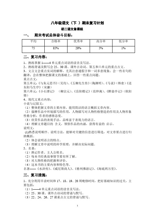 八年级语文(下)期末复习计划