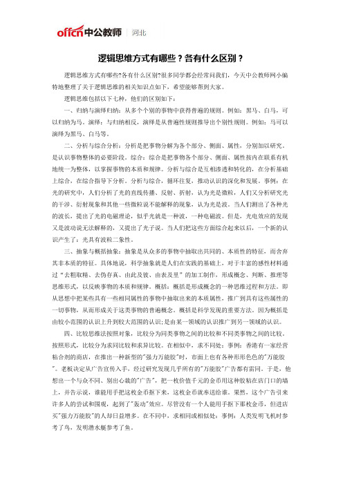 逻辑思维方式有哪些？各有什么区别？