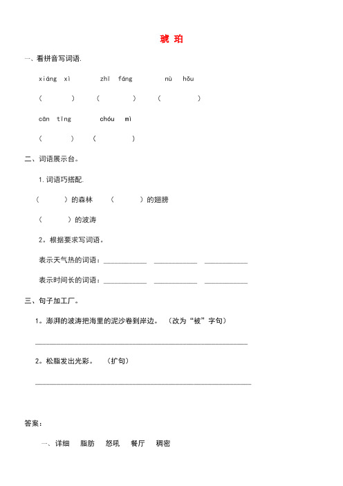 五年级语文上册十奥妙世界(2)《琥珀》课时练长春版(最新整理)