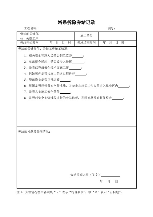 塔吊拆除旁站纪录