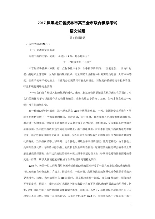 2017届黑龙江省鸡西虎林市高三摸底考试(最后冲刺)语文试题