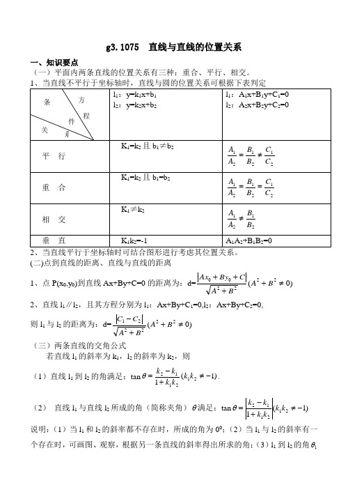 高三数学直线与直线的位置关系