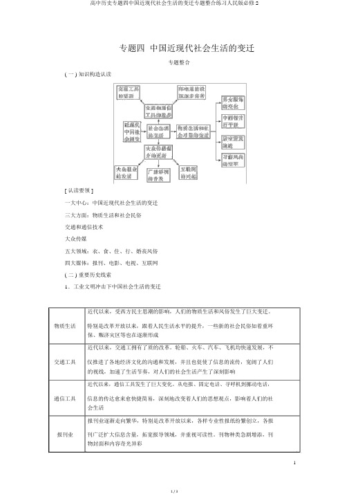 高中历史专题四中国近现代社会生活的变迁专题整合练习人民版必修2