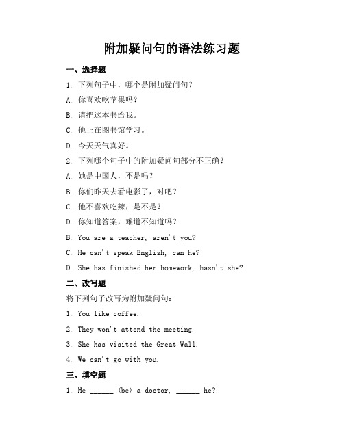 附加疑问句的语法练习题