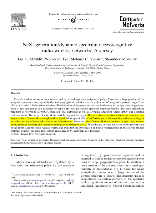 NeXt generation dynamic spectrum access cognitive radio wireless networks A survey