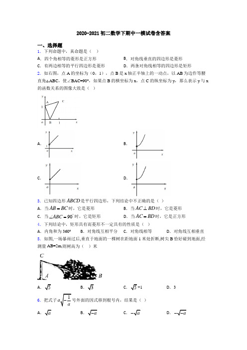 2020-2021初二数学下期中一模试卷含答案