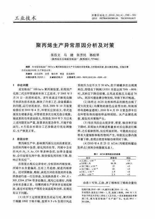 聚丙烯生产异常原因分析及对策