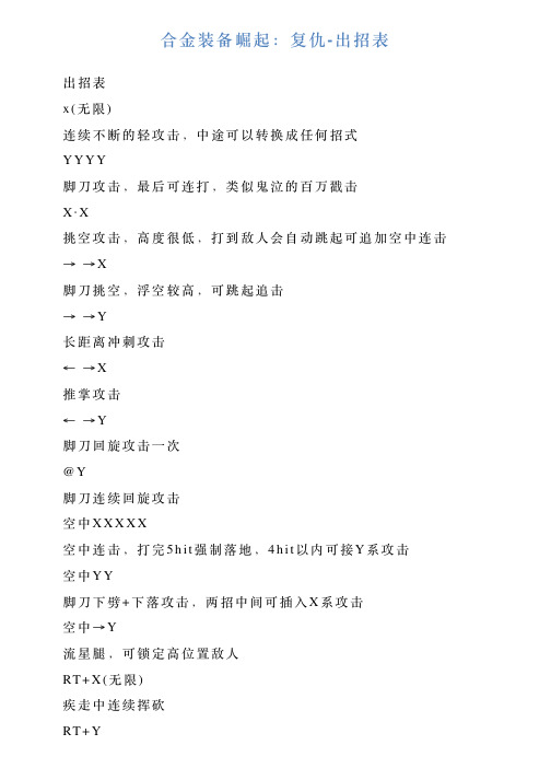 合金装备崛起：复仇出招表