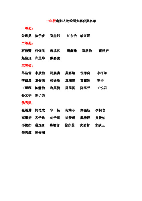 一年级电影人物绘画大赛获奖名单