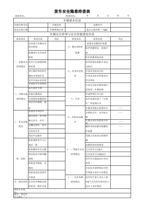 货车安全隐患排查表