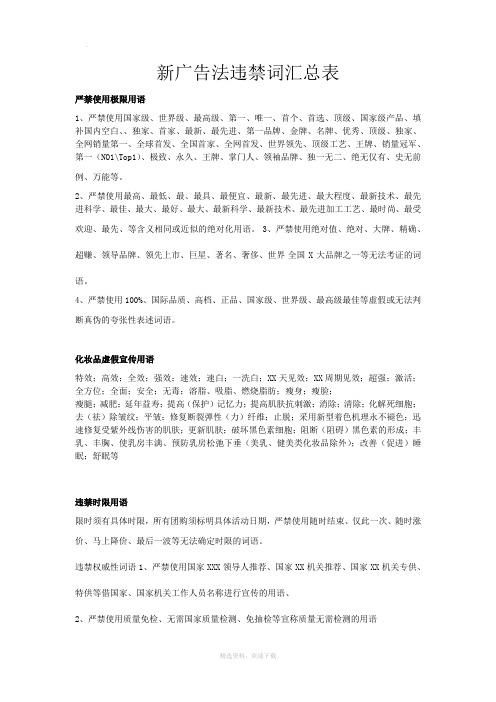 新广告法违禁词汇总