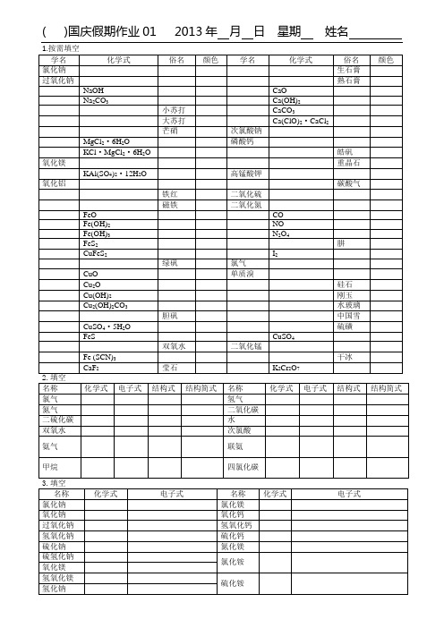 通辽一中2015届高二化学作业国庆假期作业01