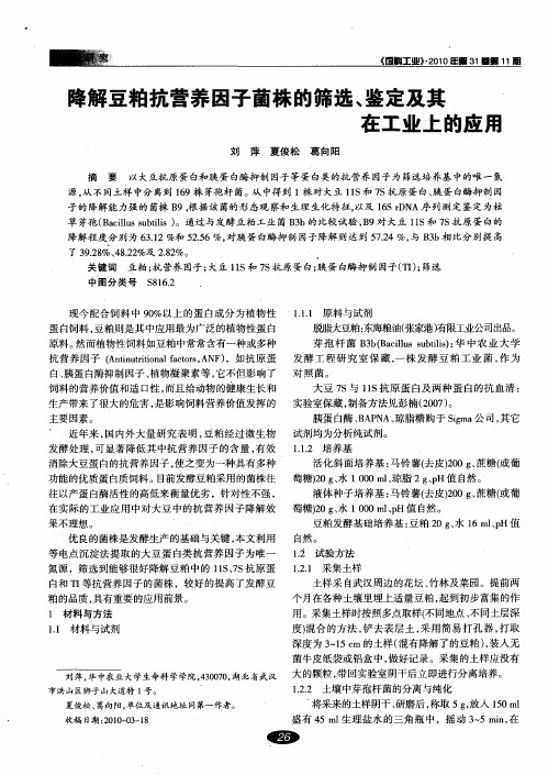 降解豆粕抗营养因子菌株的筛选、鉴定及其在工业上的应用