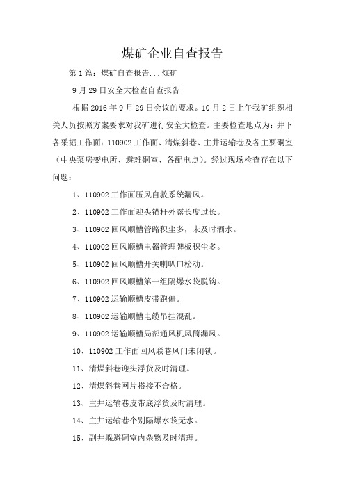 煤矿企业自查报告