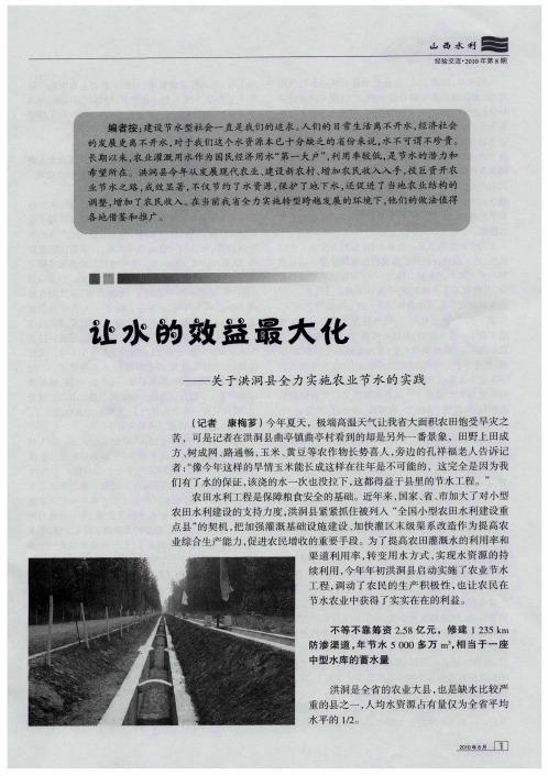 让水的效益最大化——关于洪洞县全力实施农业节水的实践