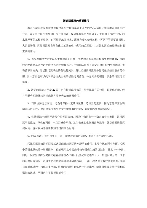污泥回流泵的重要作用
