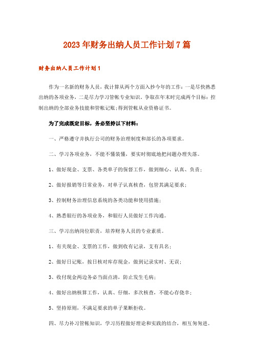 2023年财务出纳人员工作计划7篇
