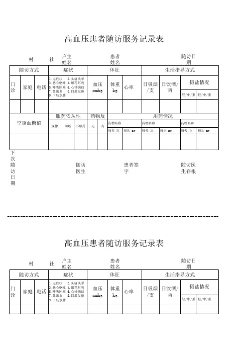 高血压患者随访服务记录表