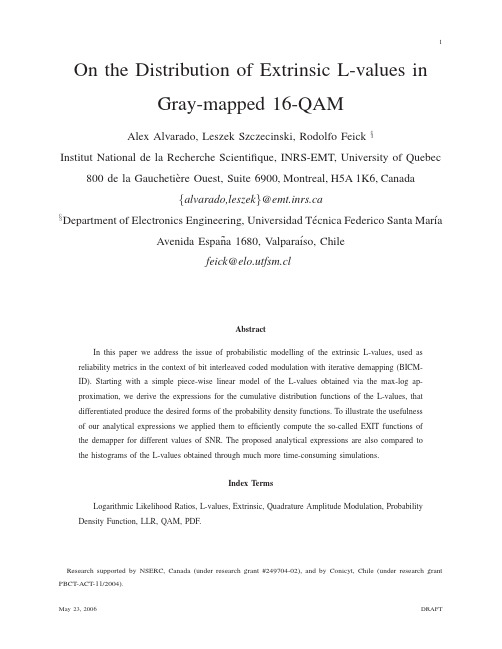 On the Distribution of Extrinsic L-values in Gray-mapped 16-QAM