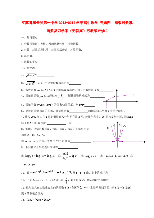 江苏省灌云县第一中学高中数学 专题四  指数对数幂函数复习学案(无答案)苏教版必修2