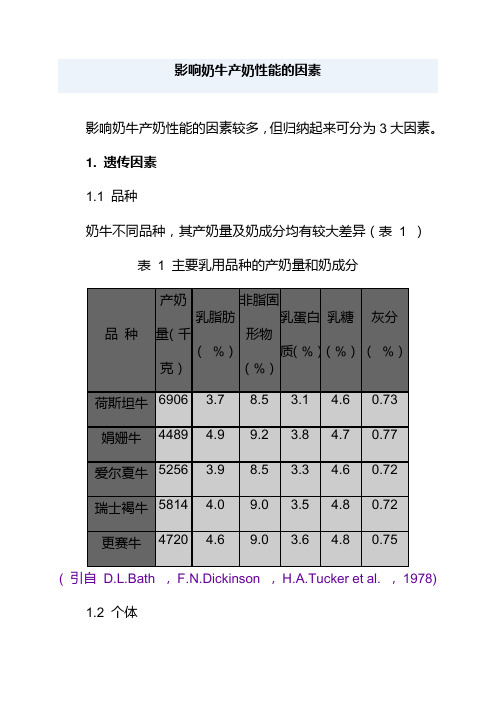 影响奶牛产奶性能的因素