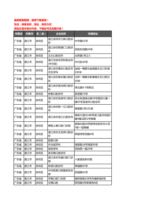 新版广东省湛江市赤坎区牙科企业公司商家户名录单联系方式地址大全80家