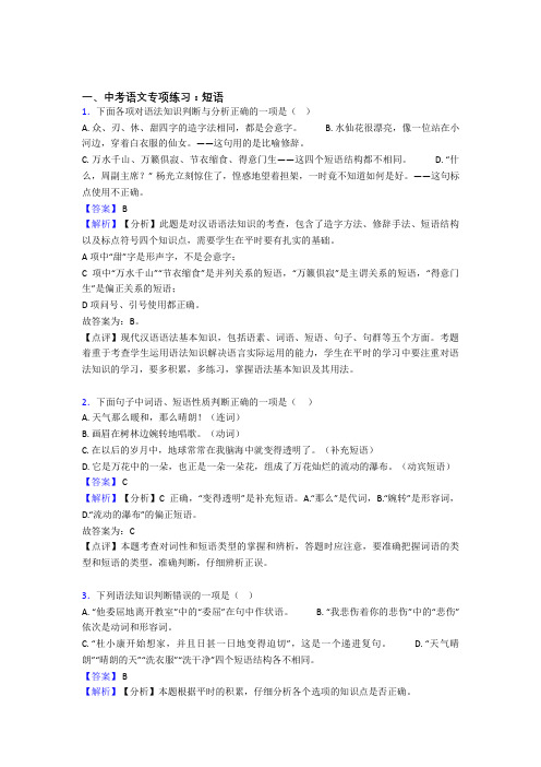 部编人教版中考 语文期末专题复习 短语训练及答案(Word版)
