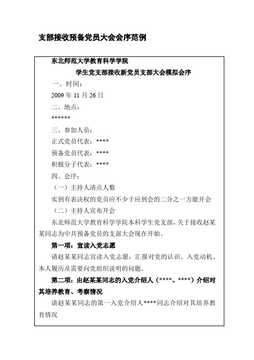 接受预备党员大会会序