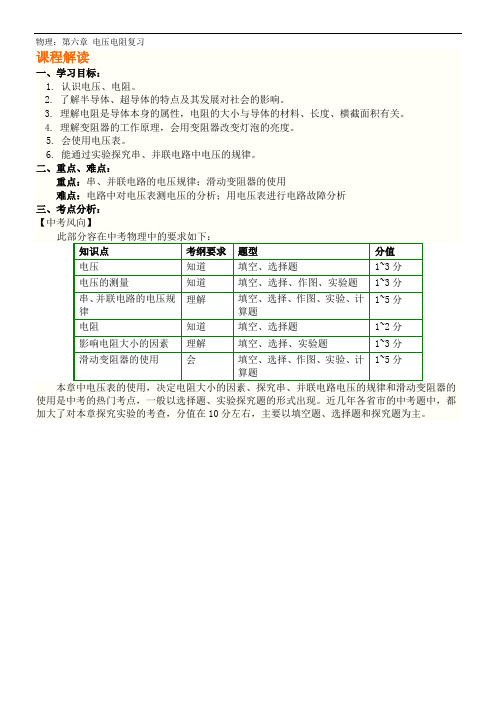 第六章电压电阻复习(八年级物理同步教学专题)