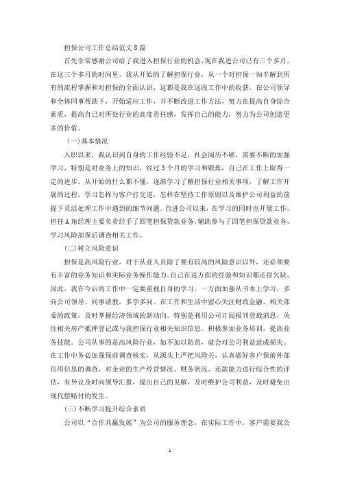 担保公司工作总结范文8篇(精选)