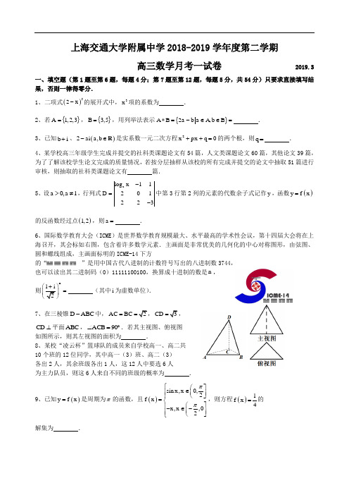 上海交通大学附属中学2019届高三3月月考数学试题.doc_