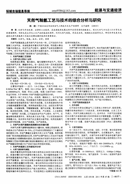 天然气制氢工艺与技术的综合分析与研究