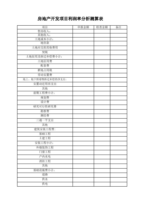 房地产开发项目利润率分析测算表